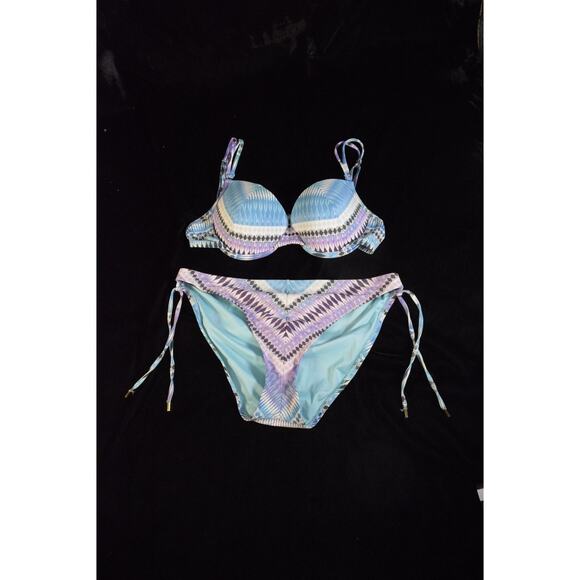 Bleu By Rob Beattie Push Up Bikini Swimsuit Sz 6 Skimpy Multi-Colored Geo-Stripe - Picture 1 of 6
